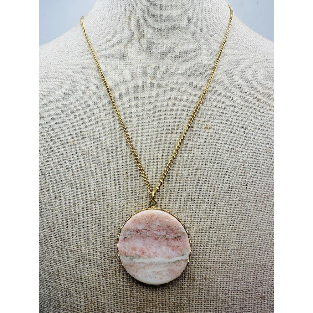 Vintage Pink Gemstone Pendant Necklace Gold Tone 18”